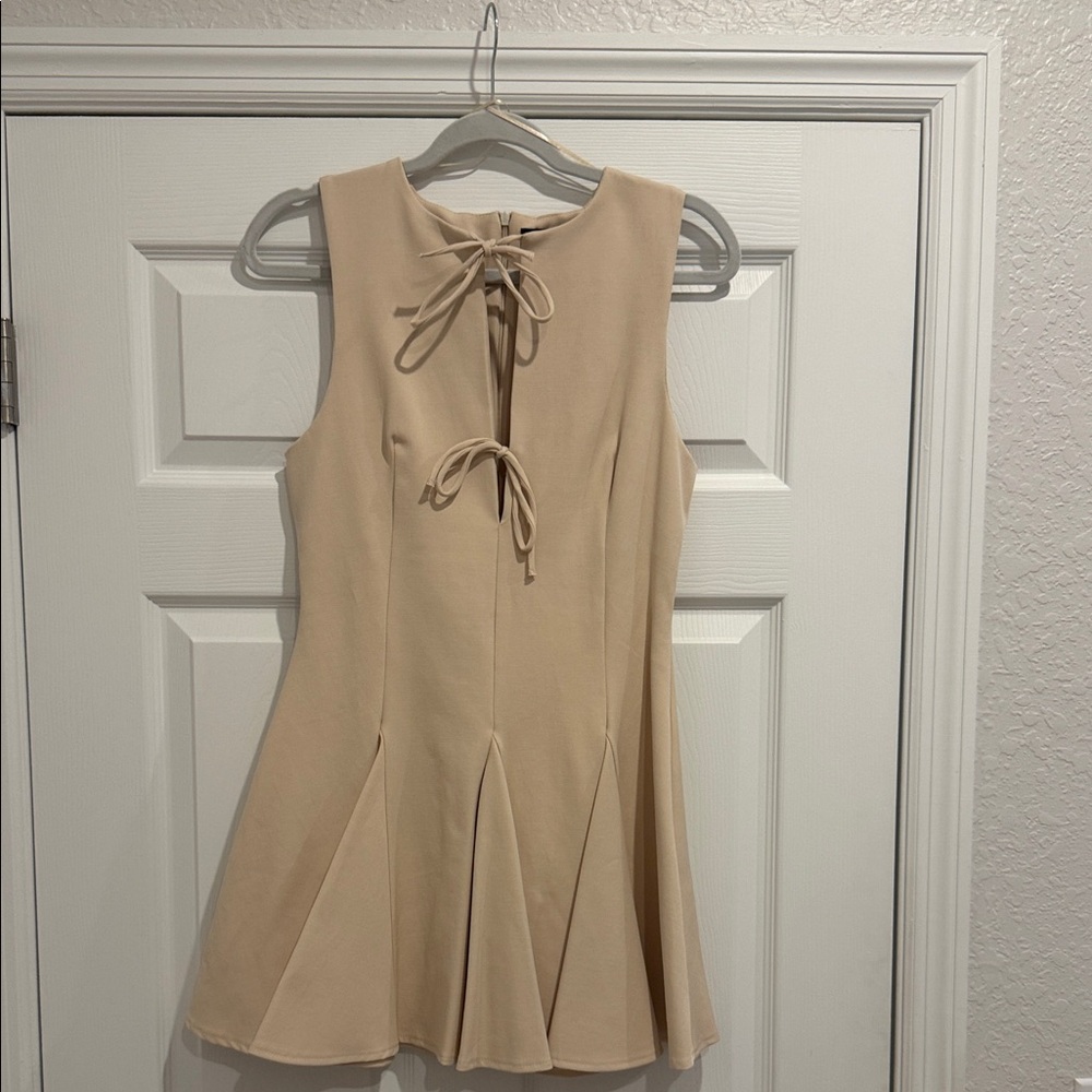 Zara Beige Sleeveless Dress with Tie Front